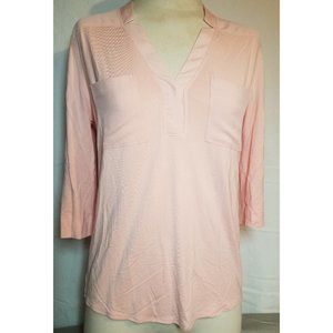 Calvin Klein women's top peachy orange pastel 2 pocket V-neck notched trim cute